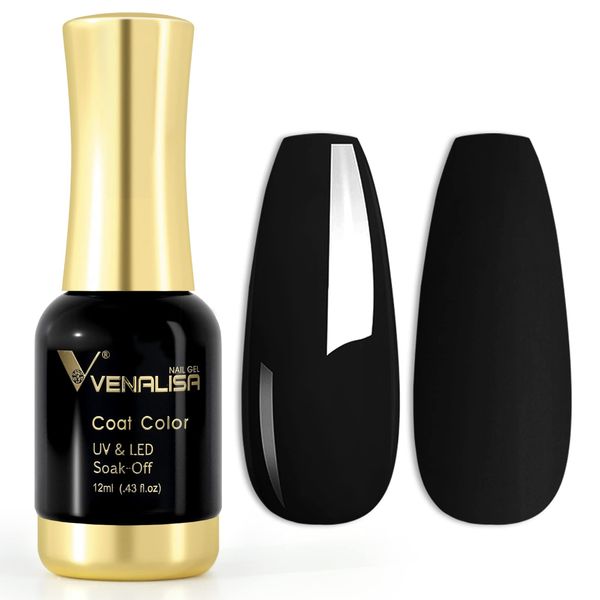 VENALISA UV Nagellack Gellack Schwarz farben,Gel Nail Polish Soak Off Nägel Farbgel Kit Black Gel Nagellack für Nageldesign Maniküre 12ml