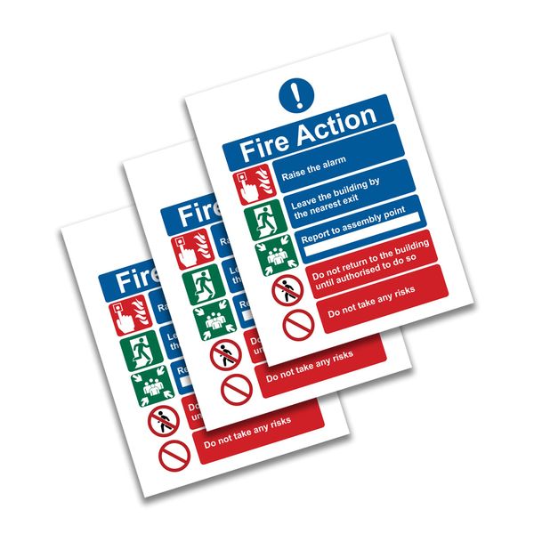 Stcky Fire Action Notice Vinyl Sign - 15 x 20 cm Ideal Sized Fire Safety Signs [Pack of 3]