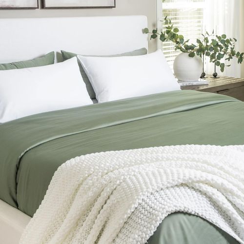 DELITE | Bamboo Lyocell Duvet Cover | Organically Grown | Luxuriously Soft | Zipper Closure | Queen | Herbal Essence