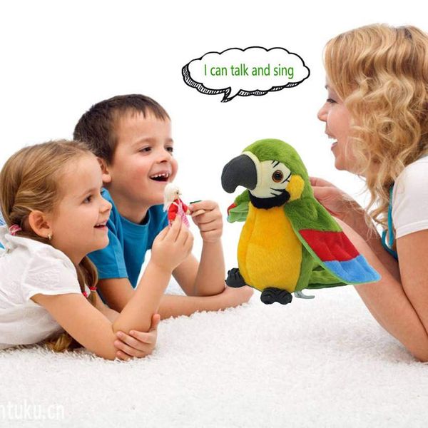 ITODA Electric Talking Parrot Plush Toy for Kids,Electronic Pet Educational Toys Cute Talking Parrot Toy Doll Lovely Speaking Record Repeat Dance Waving Wings Bird, Baby Birthday Gifts