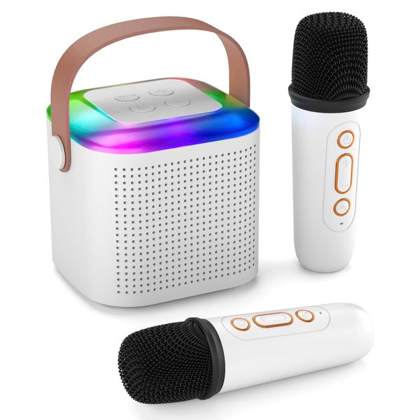 Mini Karaoke Machine for Kids, Portable Bluetooth Karaoke Speaker with 2 Wireless Microphones for Kids Teens, Age 3-12 Years Old for Home Party and Birthday Gifts