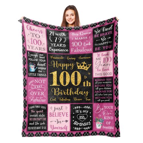 Lcobion 100th Birthday Gifts for Women, Gifts for 100 Year Old Woman, 100th Birthday Gift Ideas, Perfect Present for 100th Birthday Decorations, 100 Year Old Birthday Blanket 50" X 60"