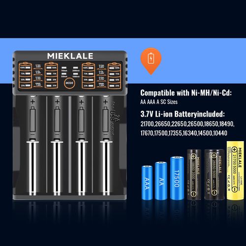 18650 Battery Charger,MIEKLALE Smart Universal Charger LED Display for Rechargeable Batteries Ni-MH Ni-Cd AA AAA Li-ion IMR 10440 14500 16340 26650 21700 RCR123A