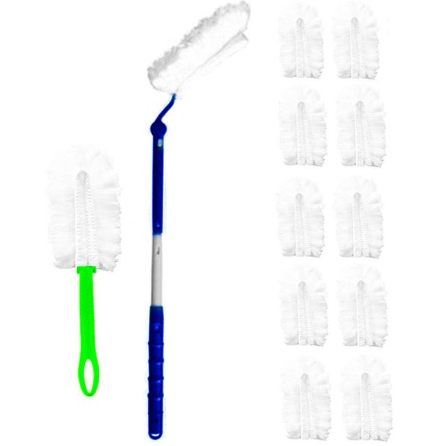 JEBBLAS Disposable Duster Electrostatic Duster Kit Extender Handle (1 Long Handle to + 1 Short Handle + 12 Duster Refill)