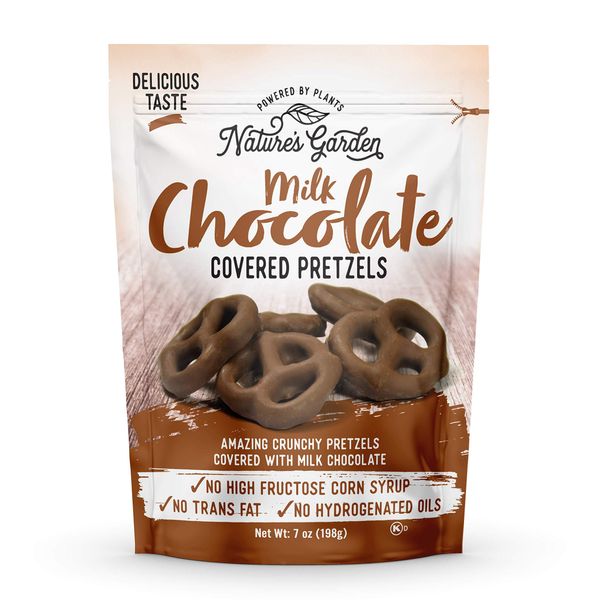 Nature's Garden Milk Chocolate Covered Pretzels – No Trans Fat, Indulgent Snack, Milk Chocolate Pretzels – 7 Oz Bag (Pack of 1)