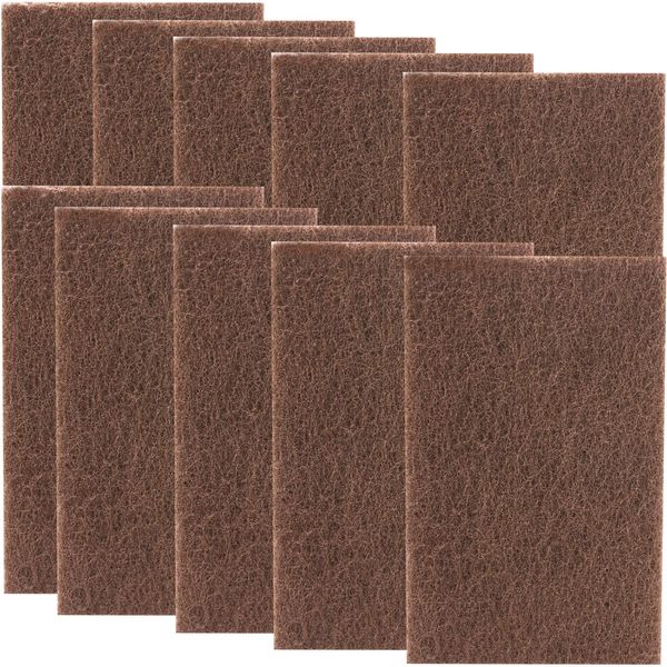 Non Scratch, Heavy Duty XL Brown Scouring Pads. 6x9 in 10 Pack of Scrubber Tools for Cleaning Stainless Steel Pots, Pans, Grills and Griddles. Extra Large Pad for Outdoor Use on Railings and Tiles.