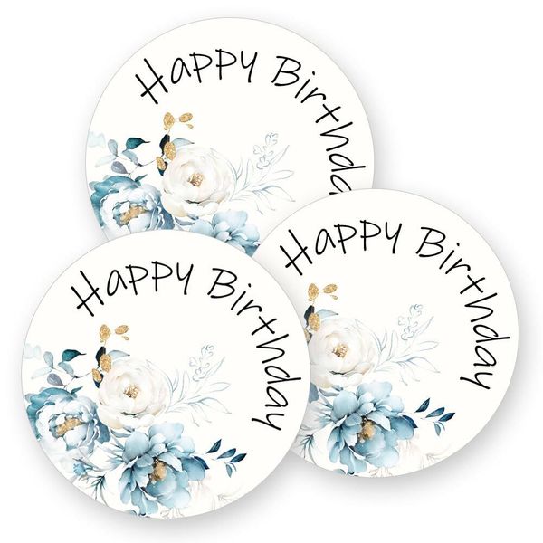 50 Aufkleber HAPPY BIRTHDAY - Blumenmotiv Rund Ø 4,5 cm, Besondere Anlässe Geburtstag