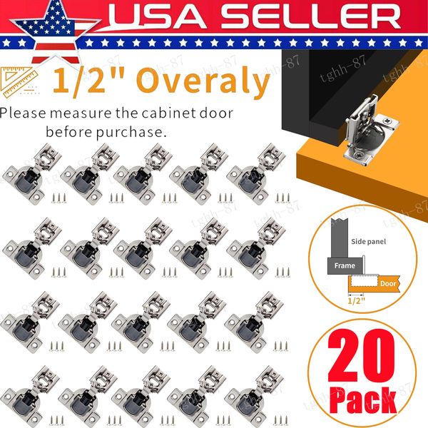 20X 1/2" Overlay Soft Close Face Frame 105° Compact Door Cabinet Hinges Handware