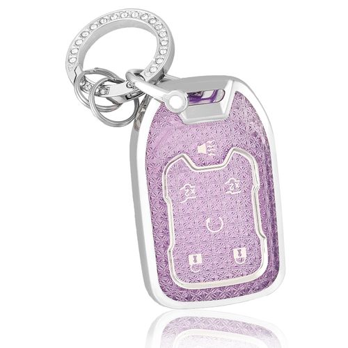 OFF WE GO for GMC Key Fob Cover with Keychain, Soft TPU Key Case Protection Compatible with GMC Chevy Chevrolet Suburban Tahoe Acadia Terrain Yukon XL Smart Car Key Fob Holder, Purple