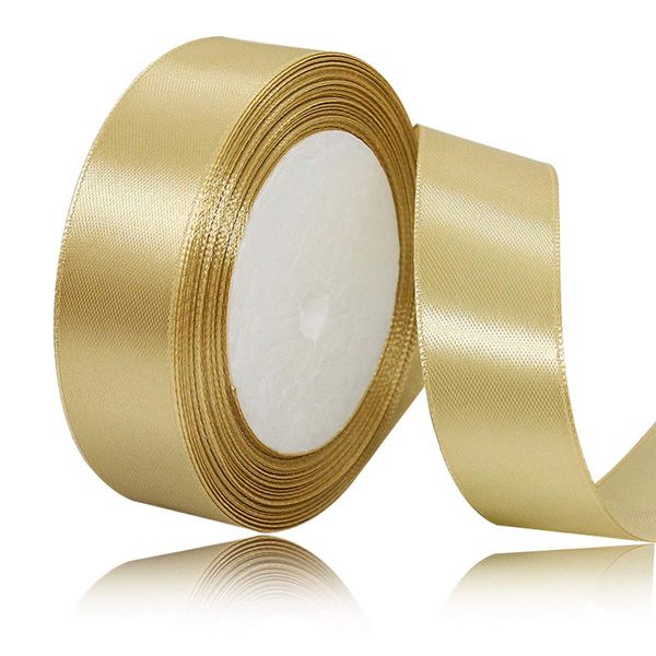 25mm Gold Satin Ribbon, 23m Craft Fabric Ribbon, Gift Wrapping, Hair Bow, Birthday and Wedding Decoration