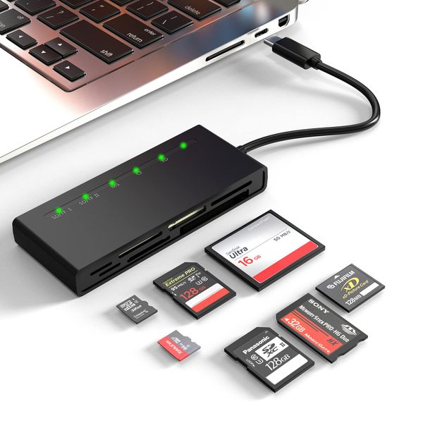 USB C Multi-Card Reader SD/TF(Micro SD)/CF/XD/MS Type-C 5Gps High Speed 7 in 1 XD Picture Card Reader SDXC SDHC TF Micro SD CF MS MMC Card CF CF Card CF Card CF 5 Card Reader Simultaneous Memory Card Reader