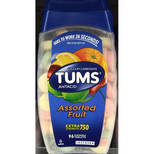 Tums Extra 750 Maximum Strength Assorted Fruit Antacid/Calcium Supplement 96ct