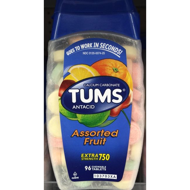 Tums Extra 750 Maximum Strength Assorted Fruit Antacid/Calcium Supplement 96ct