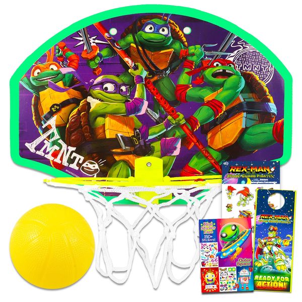 Teenage Mutant Ninja Turtles Basketball Hoop Bundle - TMNT Indoor Basketball Hoop TMNT Toys Plus Stickers, More | TMNT Toys and Games for Kids