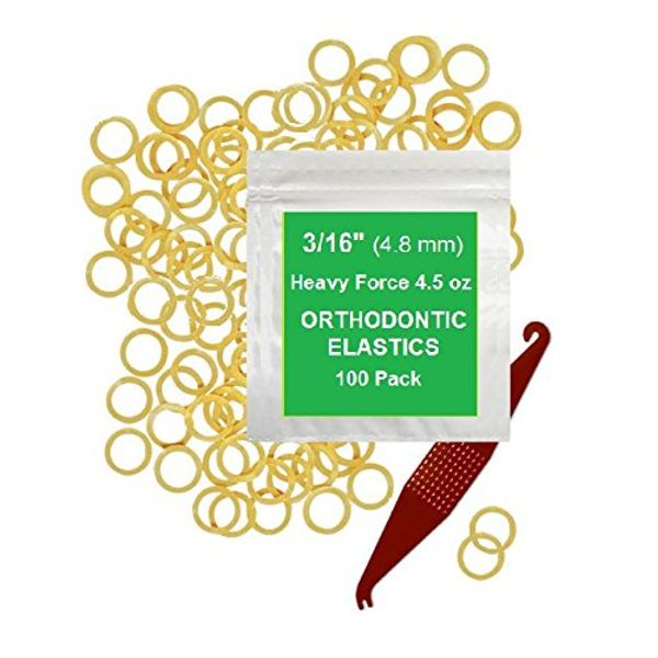 3/16 Inch Orthodontic Elastic Rubber Bands, 100 Pack, Natural, Heavy 4.5 Ounce Small Rubberbands Dreadlocks Hair Braids Fix Tooth Gap, Free Elastic Placer for Braces