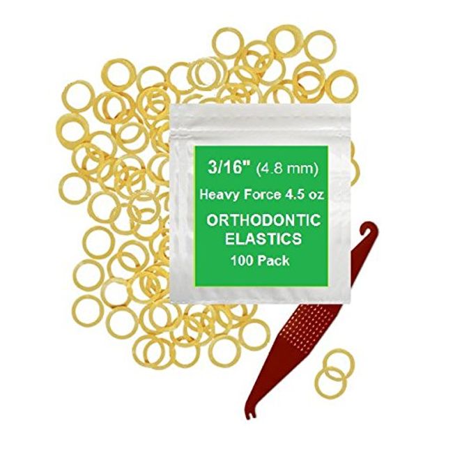 3/16 Inch Orthodontic Elastic Rubber Bands, 100 Pack, Natural, Heavy 4.5 Ounce Small Rubberbands Dreadlocks Hair Braids Fix Tooth Gap, Free Elastic Placer for Braces