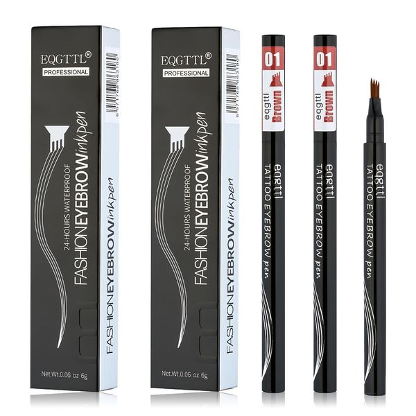 Eyebrow Pencil, Magical Micro Tip Eyebrow Pencil Long-lasting Waterproof Brow Pen with 4 Micro-Fork Tip, Smudgeproof Fine Sketch Tattoo Eyebrow Pen for Makeup Rapid Natural Brow Beginners(Brown)