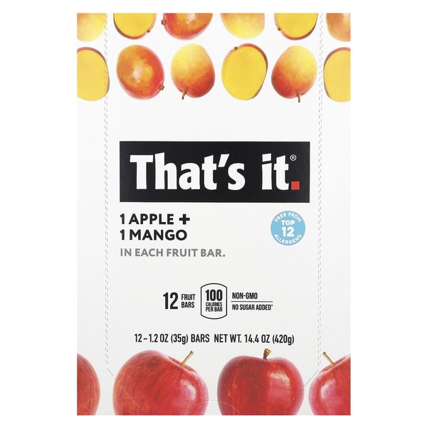 That s It Fruit Bars Apples  Mangoes 12 Bars 1 2 oz 420 g Each All-Natural,