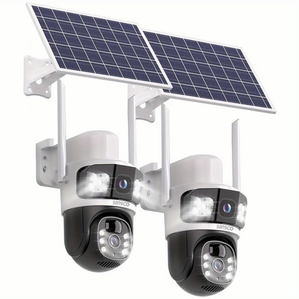 2PCS Solar 4MP Wireless Security Camera WIFI 2-Way Audio Dual-Lens PTZ Camera