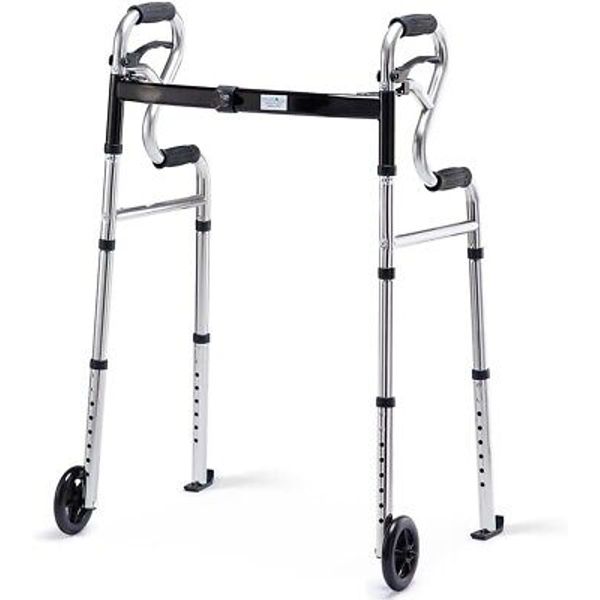 Health Line 3 in 1 Adjustable Folding Walker 5" Wheels  350lb Senior Silver