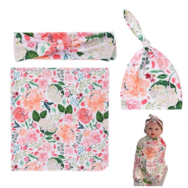 Reborn Baby Dolls Clothes Floral Swaddle Blanket for 18-24 inch Reborn Dolls ,Receiving Blanket +Bow Headband +Hat Sets Accessories