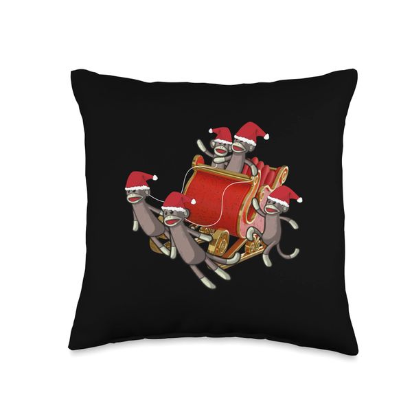 Sock Monkeys Take Over Christmas Funny Sock Monkey Throw Pillow