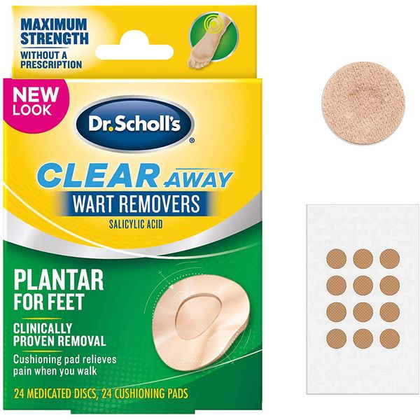 Dr Scholl's Clear Away Wart Remover Medicated Discs and Cushioning Pads 24 Ct