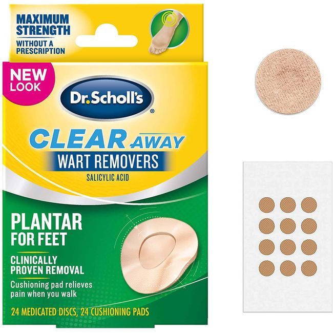 Dr Scholl's Clear Away Wart Remover Medicated Discs and Cushioning Pads 24 Ct