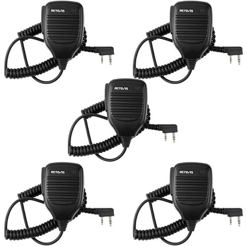 Retevis 2 Pin Shoulder Mic Speaker, Walkie Talkie Mic, Compatible with Retevis H-777 RT22 RT68 RT21 H777S RT85 RT17 RT19 RT15 BAOFENG UV-5R BF-F8HP Samcom pxton TIDRADIO Kenwood Walkie Talkie (5 Pack)