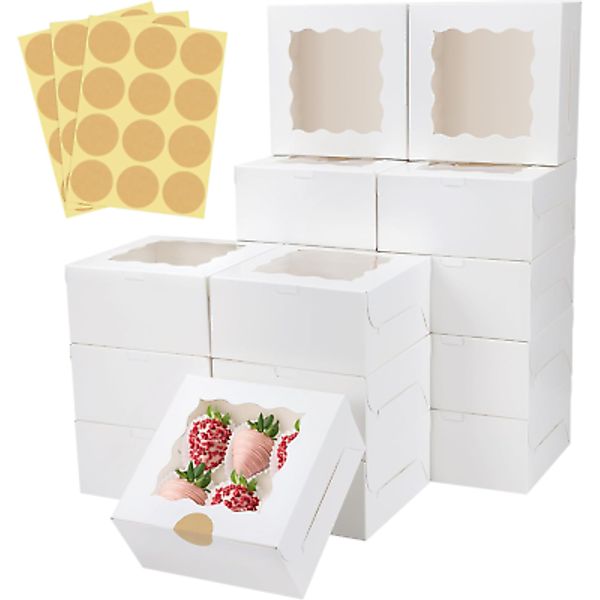 30 Pcs White Bakery Boxes With Window 6 X 6 X 3 Inches White Paperboard Treat Bo