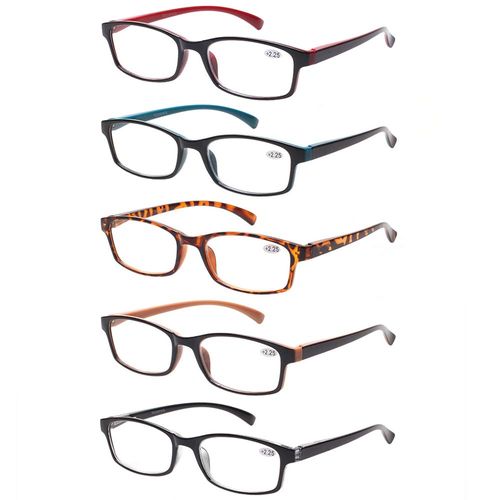 Reading Glasses 5 Pack Fashion Spring Hinge Readers Men & Women Comfortable Glasses for Reading (2.50, 5 Pack Mix Color)