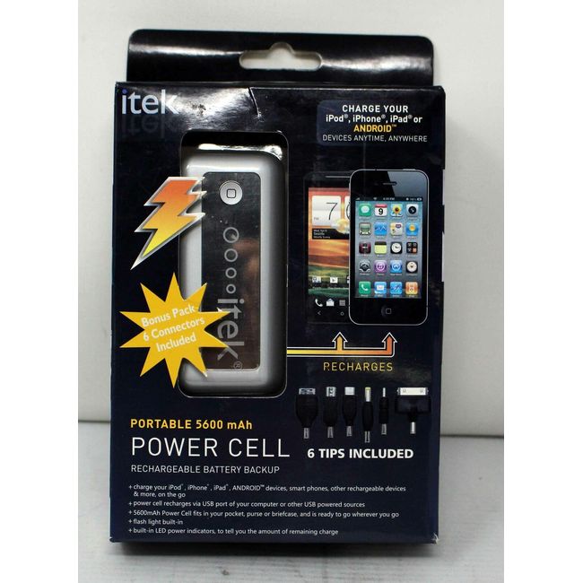 itek Portable 5600 mAh Power Cell rechargeable battery W/ built in flash light