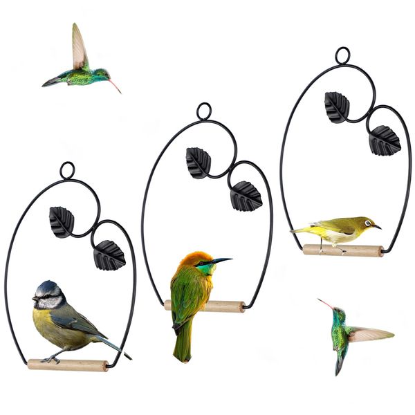 winemana Set of 3 Hummingbird Swings, Rust Resistant Metal Frame, Wooden Dowel, Attach to Bird Feeders, Perfect for Hanging Indoor Office Outdoor Trunk Lawn Patio Garden