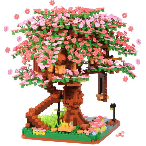 Cherry Blossom Bonsia Tree Building Set for Adult, Micro Cherry Treehouse Building Blocks for Kids, Mini Flowers House Building Bricks Toys for Ages of 14+ (2138PCS)