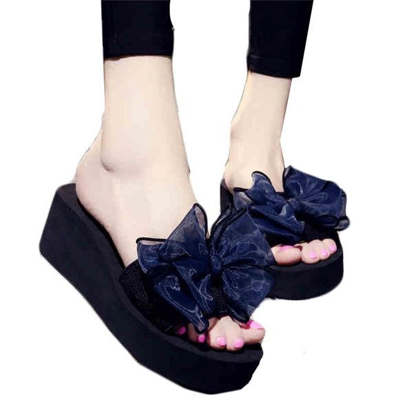 Slippers, Women's, Beesan, Cute, Bowknot, Fashion, Lightweight, Beach, Breathable, Wedge with Ribbon, Easy Walking, Mackerel, Beautiful Legs, No Claps, Open Toe, Casual, Pool Sandals, Non-Slip, Outdoor, Dating, Leisure