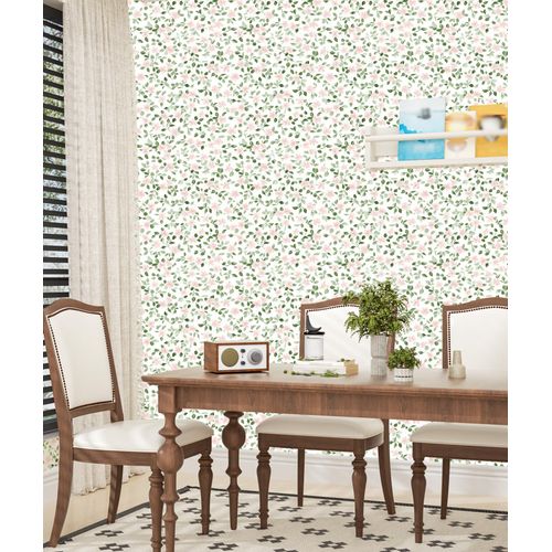 ILHIIOR Pink Floral Peel and Stick Wallpaper Boho Green Leaf Contact Paper White Flower Removable Self Adhesive Waterproof Wall Paper for Cabinet Drawers Wall Decor Renter Friendly 17.5''x118''