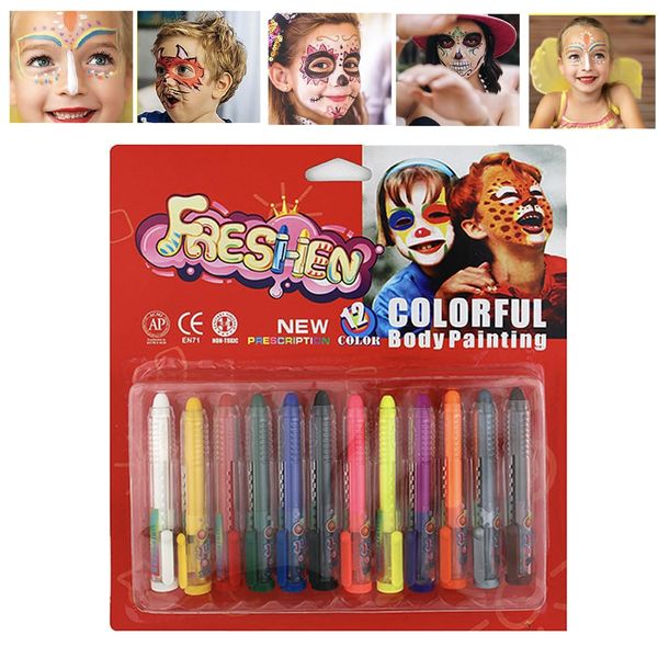 HISUNBEN Kids Face Paint Kit, Non-tossico Face Painting Body Paints per bambini e adulti con 8 colori a base d'acqua, Halloween Face Paint (12 colori Kids Face Paint Kit penne)