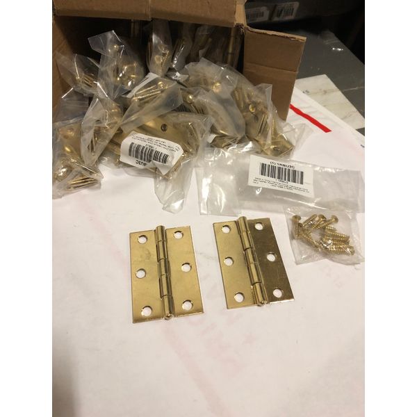 2-1/2" x 1-5/8" Butt Hinge Brass Finish Full Surface Mounting Sq Corner 20/2PK