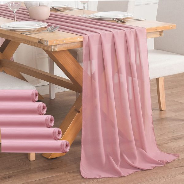 6 Pack Dusty Rose Chiffon Table Runner 10ft Sheer Table Runner Tulle Table Runner 29x120 Inches Romantic Table Runner for Wedding Table Decorations