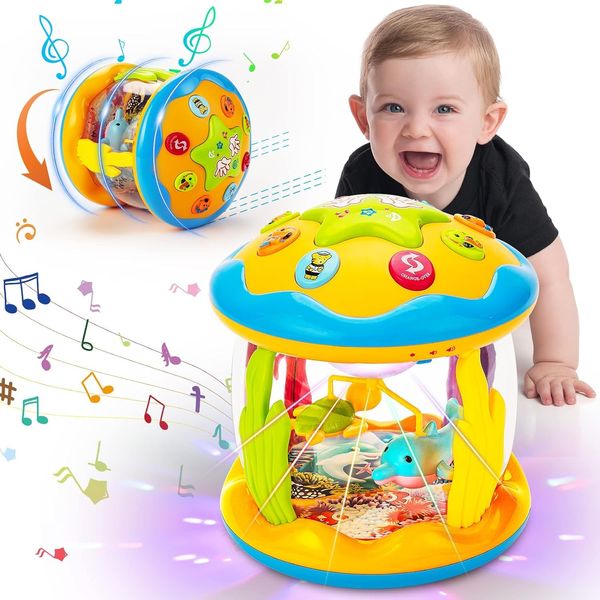 Children's Musical Instrument Drum Toy Popular - Educational Toys for Early Learning Music-Ocean Rotating Light Up Children's Toys, Volume Adjustable, Musical Toys for Boys, Early Educational Toys, Motor Skills Toys, Indoor and Outdoor Toys, Present, Chri