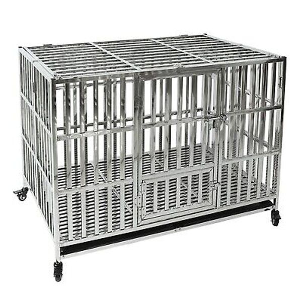 47 inch Heavy Duty Dog Kennel Pet Stainless Steel Crate Cage Stackable