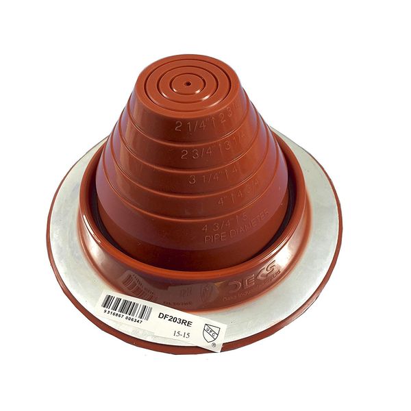 Dektite #3 Red Silicone Metal Roof Pipe Flashing, High Temp, Round Base, Pipe OD 1/4" - 5"