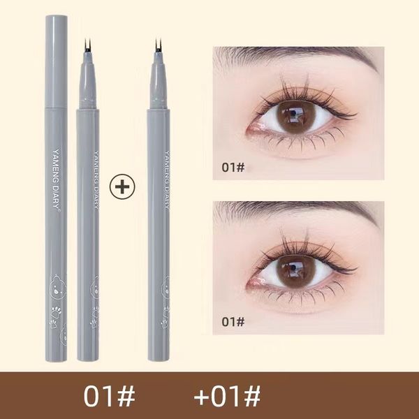 FUGU UP Liquid Eyeliner Under Eyeliner Pencil Underliner Waterproof Anti-Sweat Double Fork Eyeliner, 2P, 02