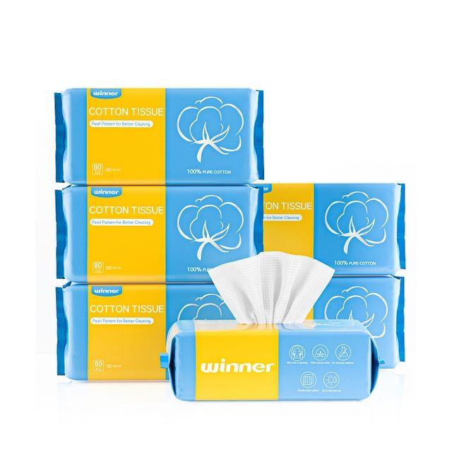 [Free Shipping] Winner Cleansing Towel [Set of 80 x 6] Disposable Towels, 100% Cotton, For Lotion, Large Face Towel, Makeup Remover Sheet, Facial Washing, Travel, Cleaning, Nursing Care, 20x20cm, 480 Sheets