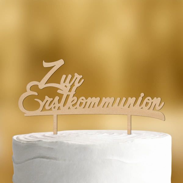 Cake Topper Zur Erstkommunion [zweizeilig] - Holz 4mm - Tortendeko Kommunion deko Mädchen deko Kommunion Junge Party deko Kommunion Junge Tortenaufleger Kommunion