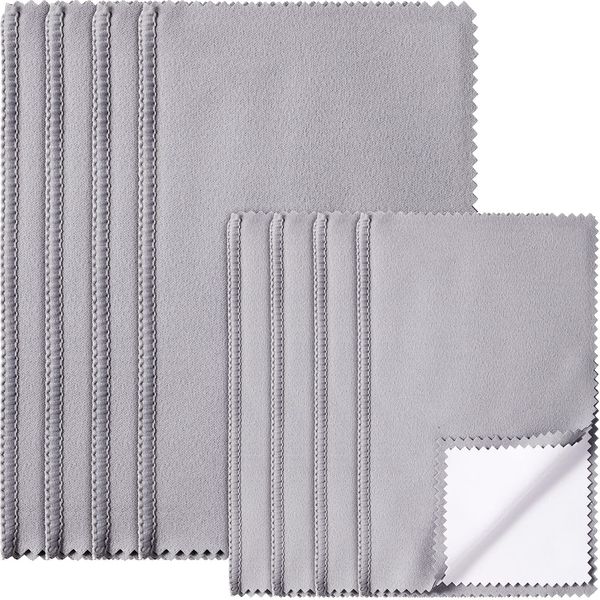 8 Pieces Large Jewelry Polishing Cloth Set Cleaning Cloths Silver Polishing Cleaning Cloth for Gold Silver Platinum Jewelry Coins Watches Silverware, 11 x 14 Inch and 6 x 8 Inch (Grey)