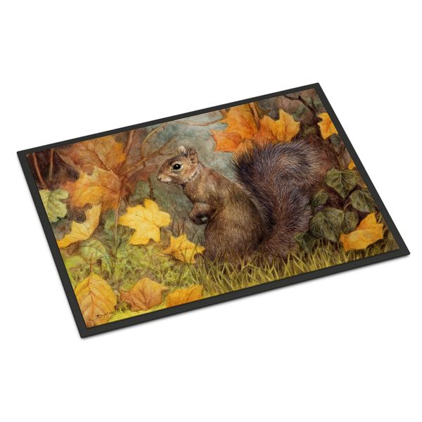 Caroline's Treasures BDBA0097MAT Grey Squirrel in Fall Leaves Doormat 18x27 Front Door Mat Indoor Outdoor Rugs for Entryway, Non Slip Washable Low Pile, 18H X 27W