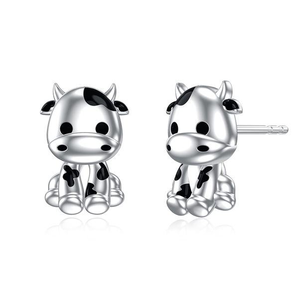 enjoylifecreative Cow Earrings for Women Girls 925 Sterling Silver Cow Stud Earrings Cow Jewellery Gifts for Cow Lovers