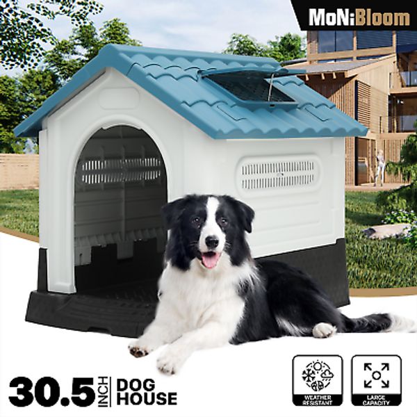 Dog House[ROOF SKYLIGHT+ADJUSTABLE VENTS]Puppy Shelter Pet Kennel Elevated Base