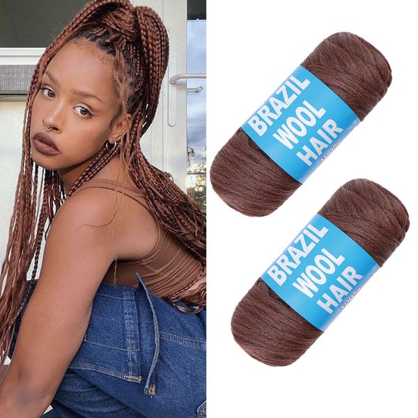 Samtress 2 Roll Honey Brown Brazilian Wool Hair Acrylic Yarn for African Crochet Braids Faux Locs Knitting Hair Synthetic Fiber Hair Extensions (#30)